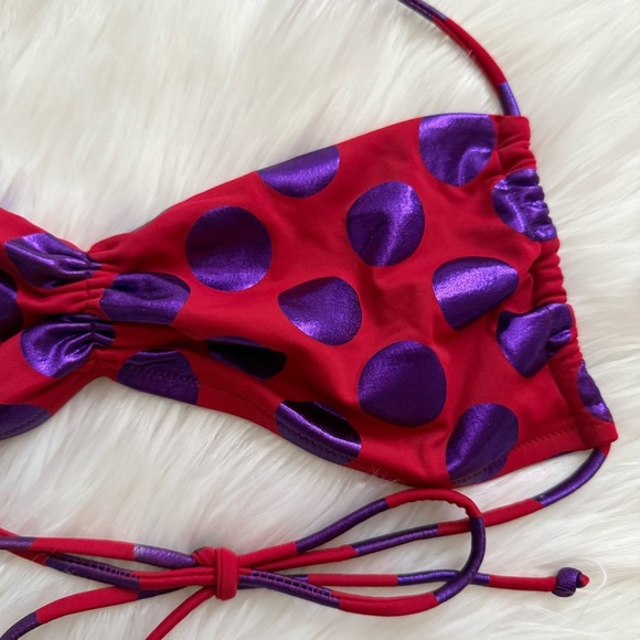 Y2K Victoria’s Secret Swim Red and Metallic Purple Polka Dot Bikini Top Medium - Picture 4 of 5
